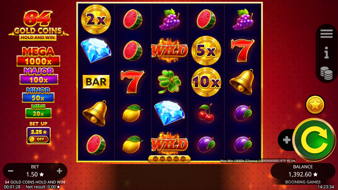 64 Gold Coins Hold and Win
